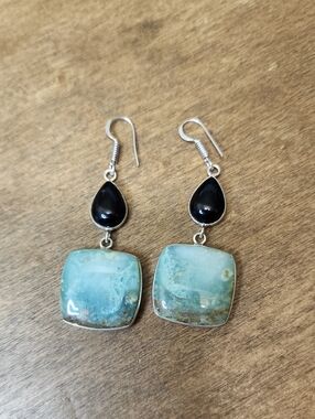 Teardrop Black & Seafoam Green Dangle Earrings